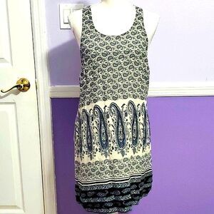 Rhapsody Navy & Cream Paisley Multipattern Lace Boho Flowy Mini Dress M